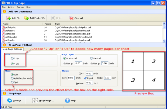 choose method and mode of A-PDF N-up Page